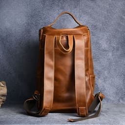 image-Vintage Crazy Horse Leather Hand-carrying Backpack Travel Leather Hiking Backpack