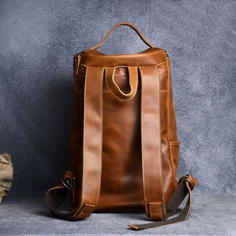 image-Vintage Crazy Horse Leather Hand-carrying Backpack Travel Leather Hiking Backpack