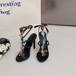 image-Fashion Colorful Beads Buckle Sandals Summer Stiletto High Heel Shoes Women Party Pumps