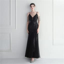 image-Mesh Beaded Bridal Wedding Dinner Long Camisole Evening Gown