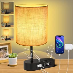 image-Multifunctional Bluetooth Playing Alarm Clock Fabric Table Lamp