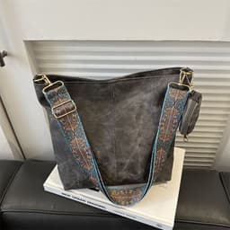 image-Large Capacity Fashion Vintage Wide Shoulder Strap Shoulder Bag