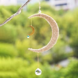 image-Wooden Woven Hand Gift Moon Crystal Gardening Sun Catcher Wall Decoration Pendant