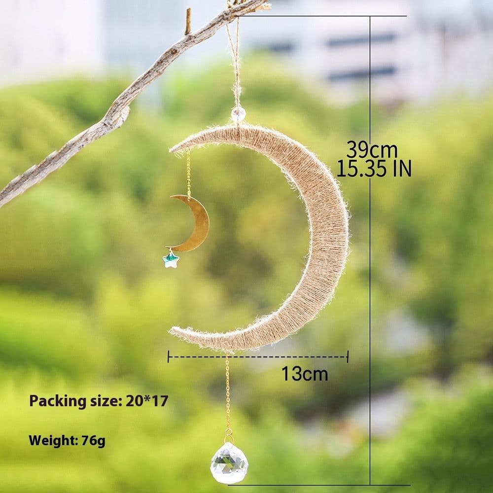 image-Wooden Woven Hand Gift Moon Crystal Gardening Sun Catcher Wall Decoration Pendant