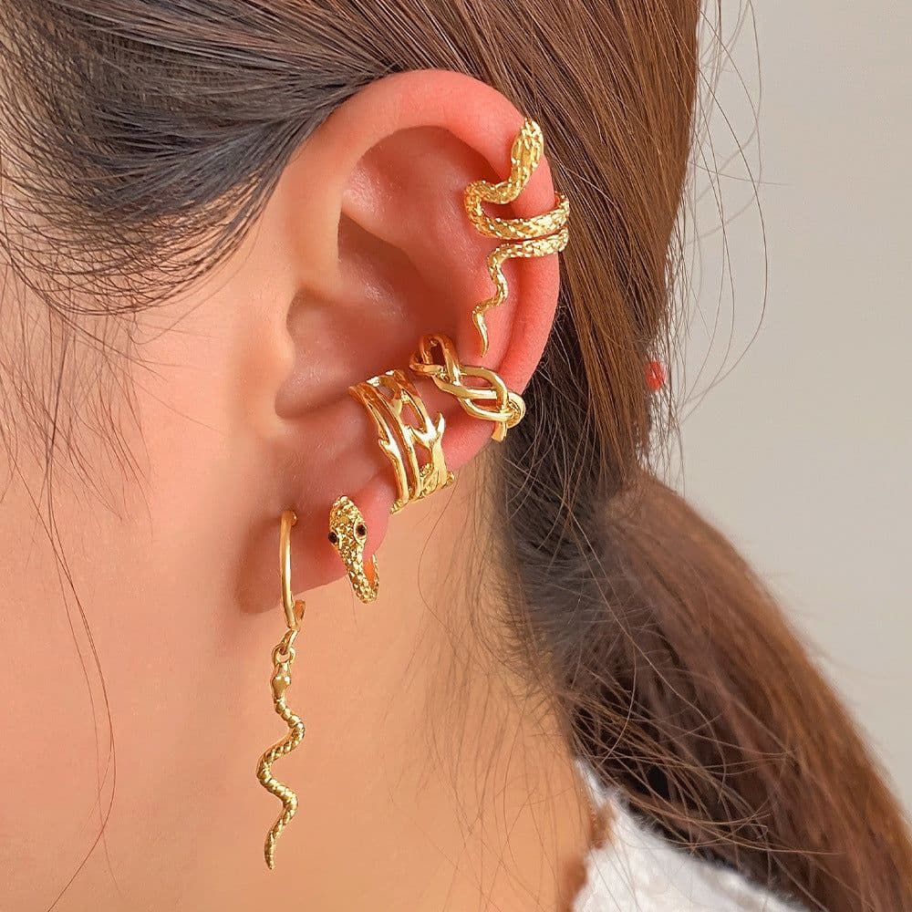 image-Punk Gold Plated Animal Snake Clip Earrings Ear Clip Without Piercing For Women Fake Piercing Ear Cuffs Trendy Jewelry
