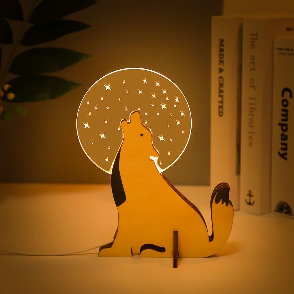 image-Animals LED Night Light Wood Acrylic Table USB Lights Decorate For Children Baby Kids Bedside Lamp Pelican Sirius Whale Toucan