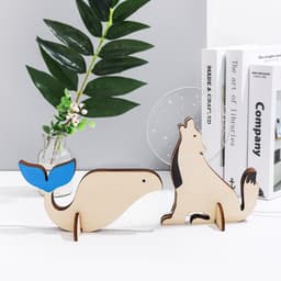 image-Animals LED Night Light Wood Acrylic Table USB Lights Decorate For Children Baby Kids Bedside Lamp Pelican Sirius Whale Toucan