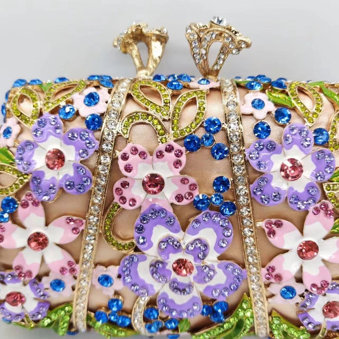 image-Dripping Oil Diamond Evening Bag Enamel Color Flower Clutch