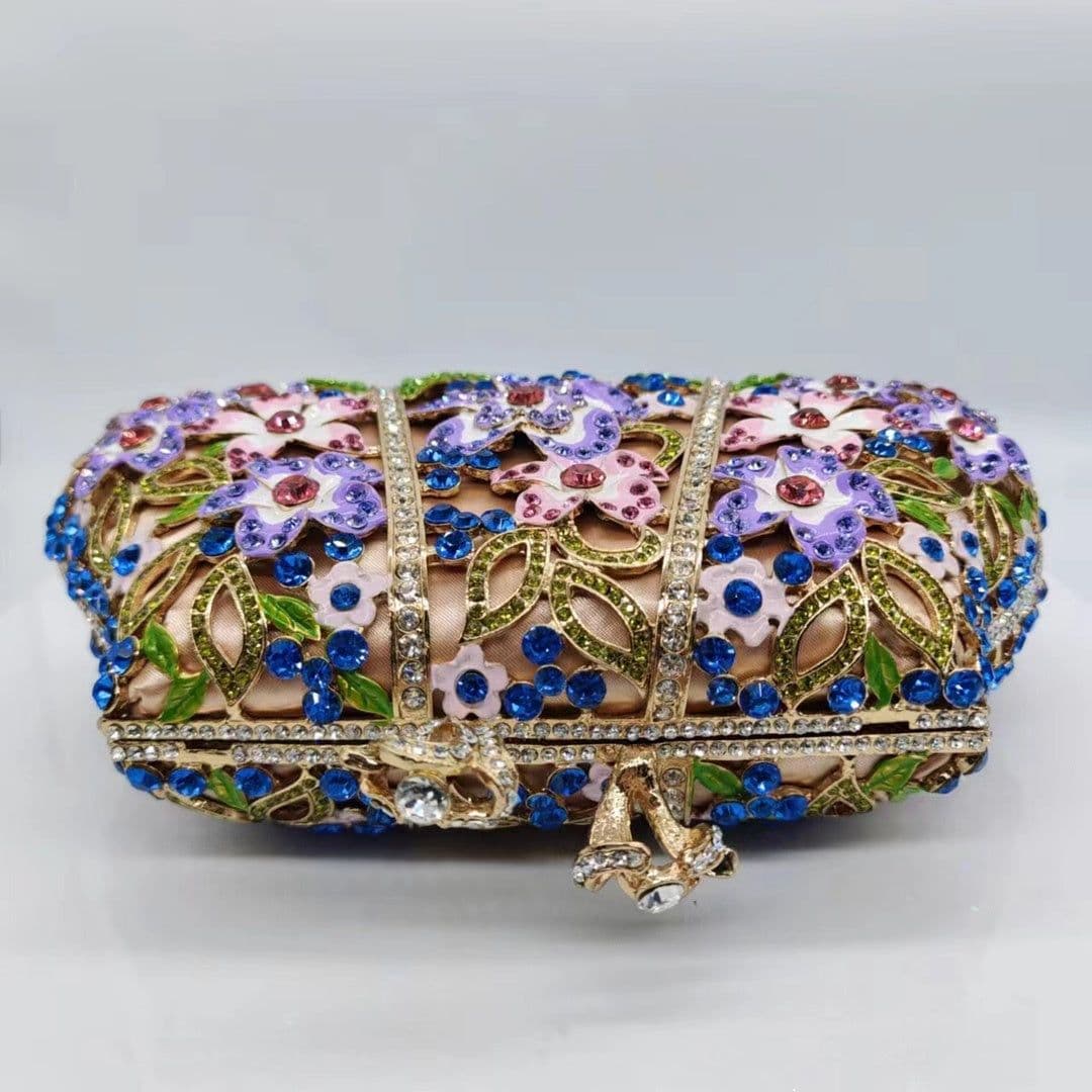 image-Dripping Oil Diamond Evening Bag Enamel Color Flower Clutch