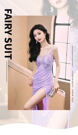 image-New Sequined Evening Dress Autumn And Winter Purple French Style High Sense Banquet