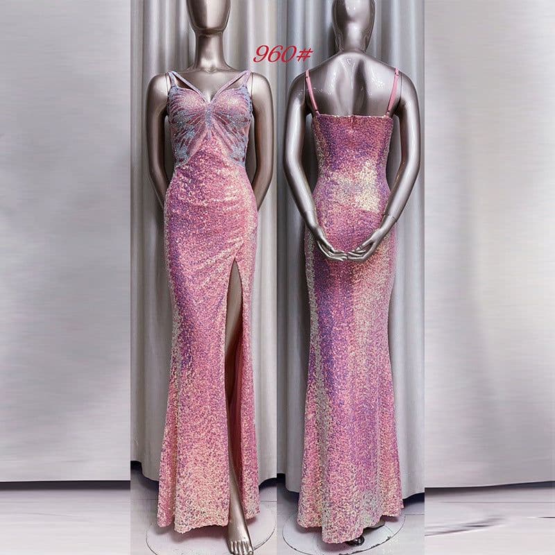image-New Sequined Evening Dress Autumn And Winter Purple French Style High Sense Banquet