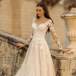 image-Long Sleeve Wedding Dress Mori Style Bridal Simple Round Neck