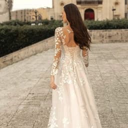 image-Long Sleeve Wedding Dress Mori Style Bridal Simple Round Neck