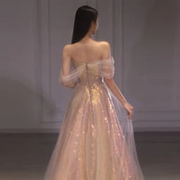image-New Mesh Slimming Annual Party Banquet Host Mermaid Off-shoulder Evening Dress For Women