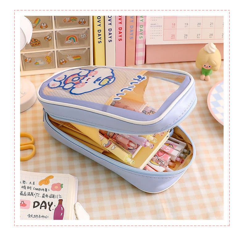 image-Cartoon Stationery Large Capacity Transparent And Cute Student Pencil Case Stationery Box