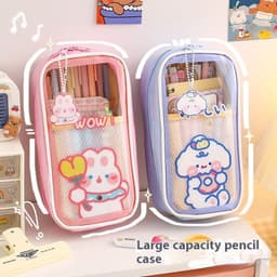 image-Cartoon Stationery Large Capacity Transparent And Cute Student Pencil Case Stationery Box
