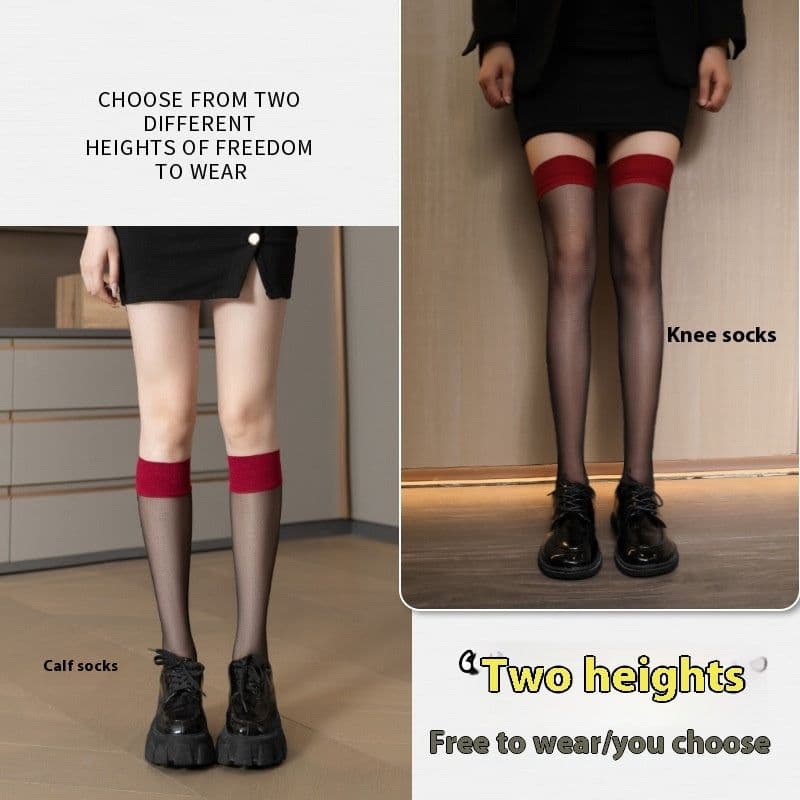 image-Black Silk Stockings Anti-snagging Durable Thin Red Edge Silicone Anti-snagging