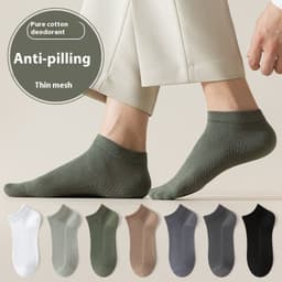 image-Cotton Anti-Pilling Short Socks Men's Deodorant And Sweat-absorbing Invisible Tight Mesh Boat Socks