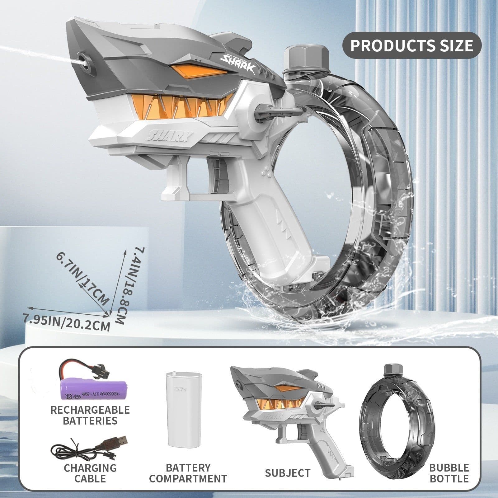 image-New Shark Electric Water Gun Toys Fully Automatic Continuous Fire Water Gun Large Capacity Beach Summer Children's Water Playing Toys