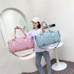 image-Fashion Plaid Workout Travel Bag Large Capacity Dry Wet Separation