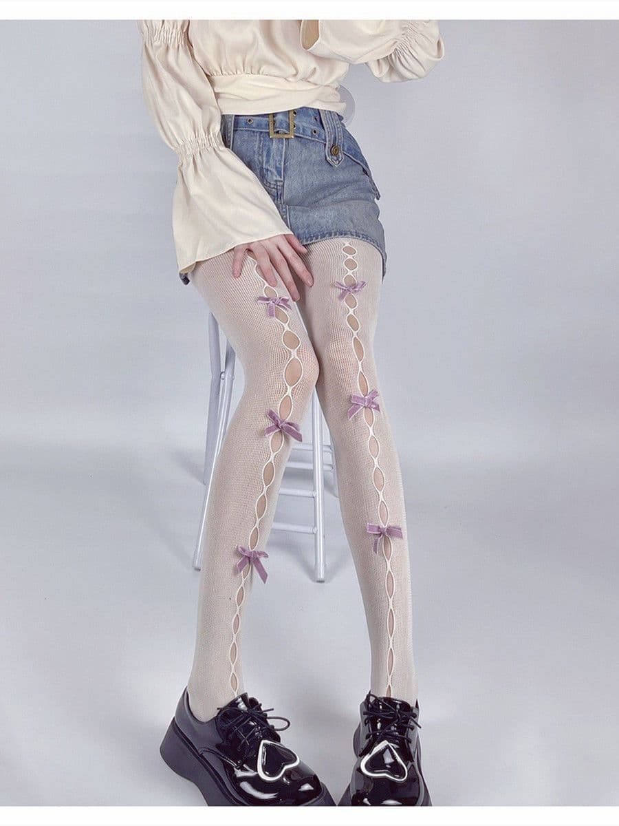 image-Lace Milky White Stockings For Women