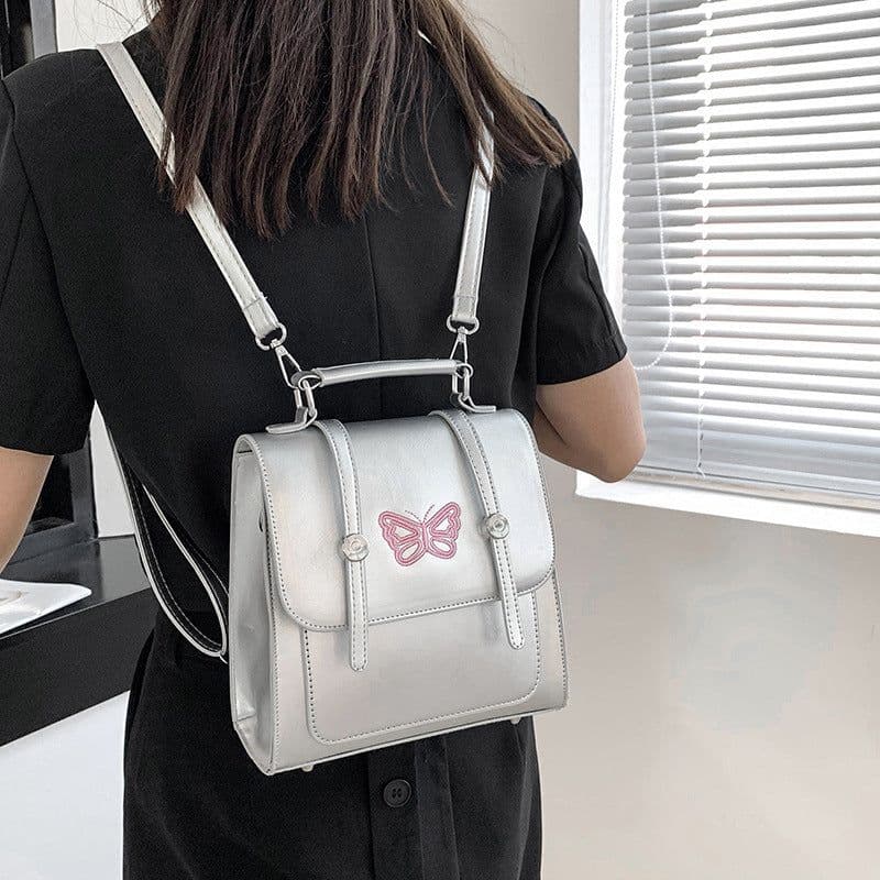 image-Silver Shoulder Messenger Bag Three-purpose Backpack Fashion
