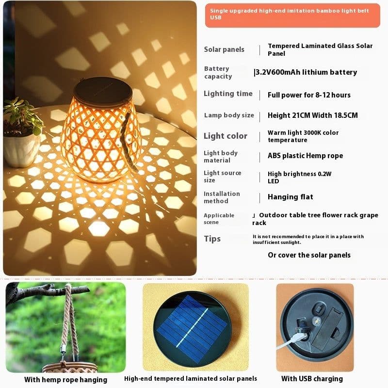 image-Solar Garden Lamp Rattan Floor Garden Ambience Light