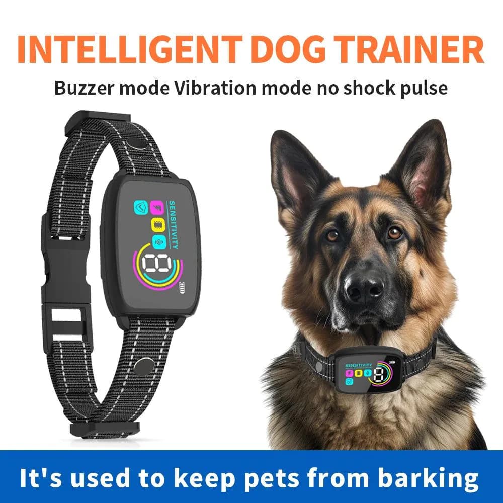 image-Smart Automatic Anti Barking Dog Collar Rechargeable Bark Stopper Stop Barking HD Digital Display IP67 Waterproof Collar For Dogs Pet Products