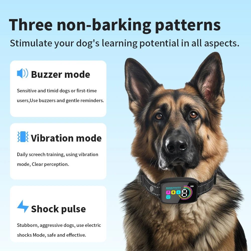 image-Smart Automatic Anti Barking Dog Collar Rechargeable Bark Stopper Stop Barking HD Digital Display IP67 Waterproof Collar For Dogs Pet Products