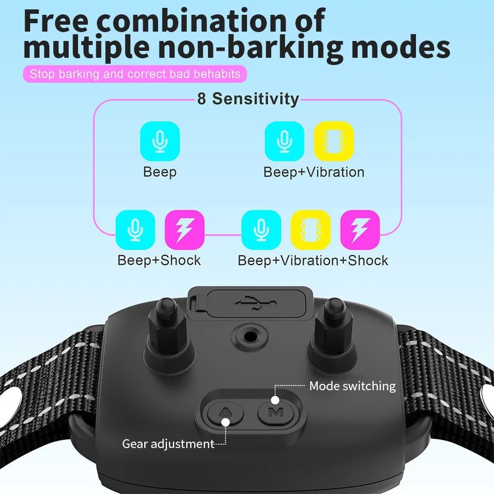 image-Smart Automatic Anti Barking Dog Collar Rechargeable Bark Stopper Stop Barking HD Digital Display IP67 Waterproof Collar For Dogs Pet Products