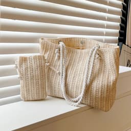 image-Fashion Straw Shoulder Tote Bag