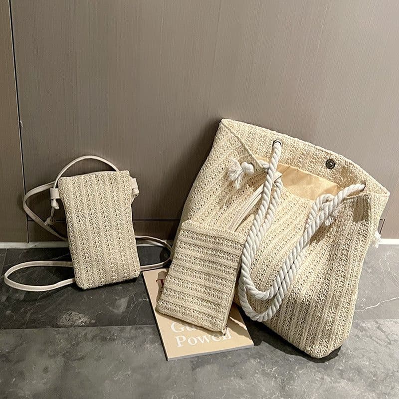 image-Fashion Straw Shoulder Tote Bag