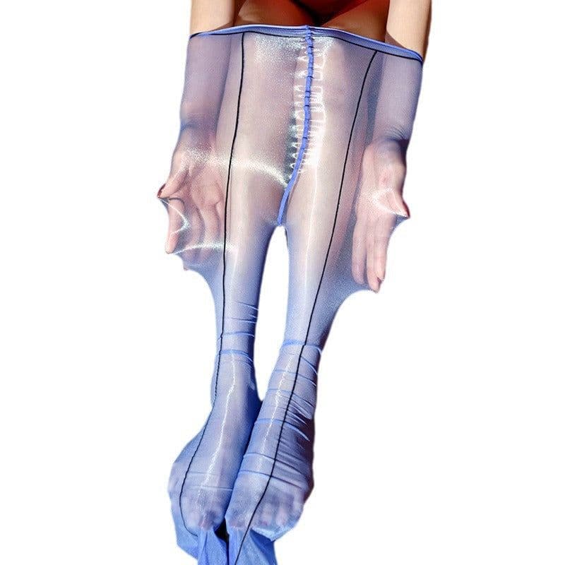 image-Aurora Back Line High Waist Shiny Waist-free Sexy Stockings High Density Silky Shiny Open-end Pantyhose