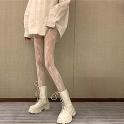 image-Hollow Lace Mesh Stockings Bottoming Pantyhose Japanese Lolita Retro