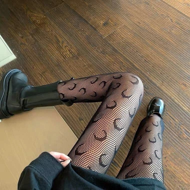 image-Hollow Lace Mesh Stockings Bottoming Pantyhose Japanese Lolita Retro