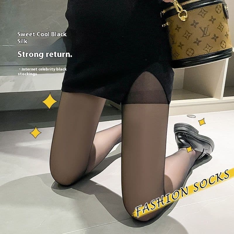image-Black Silk Stockings Thin Nylon Silk Pantyhose Sunscreen Superb Fleshcolor Pantynose