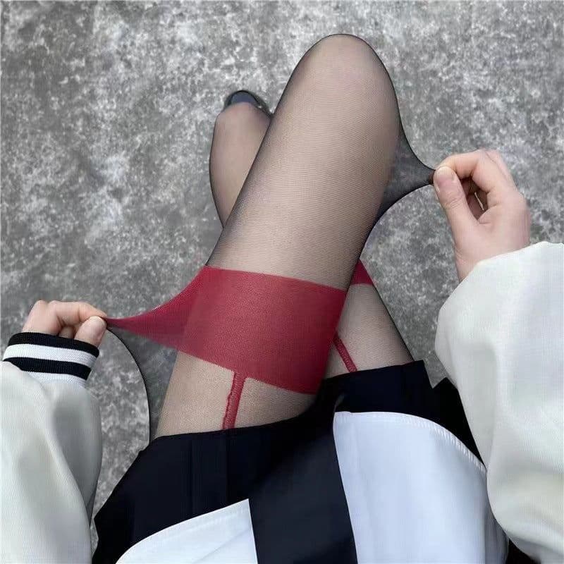 image-Sexy Hot-selling Slim Legs Internet Celebrity Wear Fake Suspenders Black Silk Pantyhose