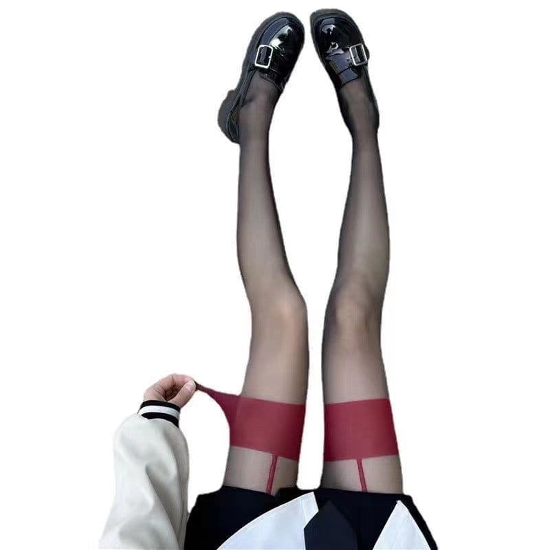 image-Sexy Hot-selling Slim Legs Internet Celebrity Wear Fake Suspenders Black Silk Pantyhose