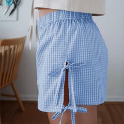 image-Loose Plaid Print Shorts With Lace-up Design Summer Fashion Y2K Elastic Band Pants For Women
