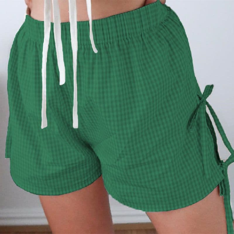 image-Loose Plaid Print Shorts With Lace-up Design Summer Fashion Y2K Elastic Band Pants For Women