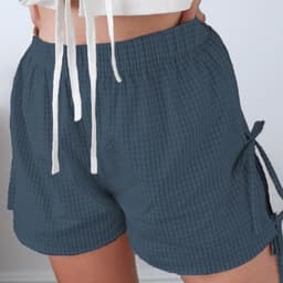 image-Loose Plaid Print Shorts With Lace-up Design Summer Fashion Y2K Elastic Band Pants For Women