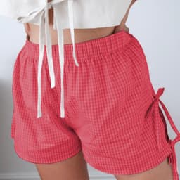 image-Loose Plaid Print Shorts With Lace-up Design Summer Fashion Y2K Elastic Band Pants For Women