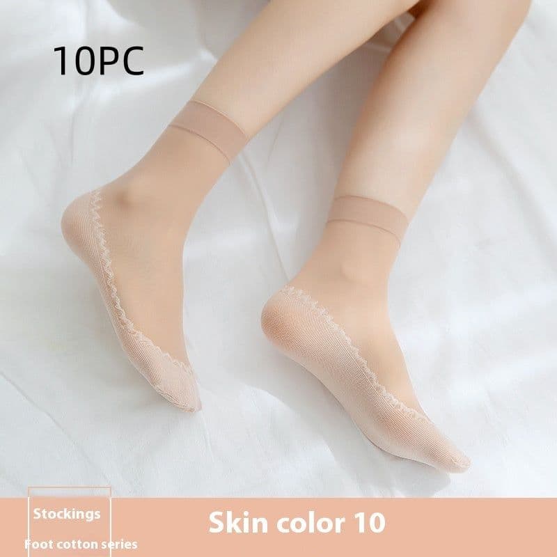 image-Cotton Base Mid-calf Anti-snagging Silk Springsummer Thin Anti-slip Breathable And Wearable Invisible Flesh Color Short Stockings