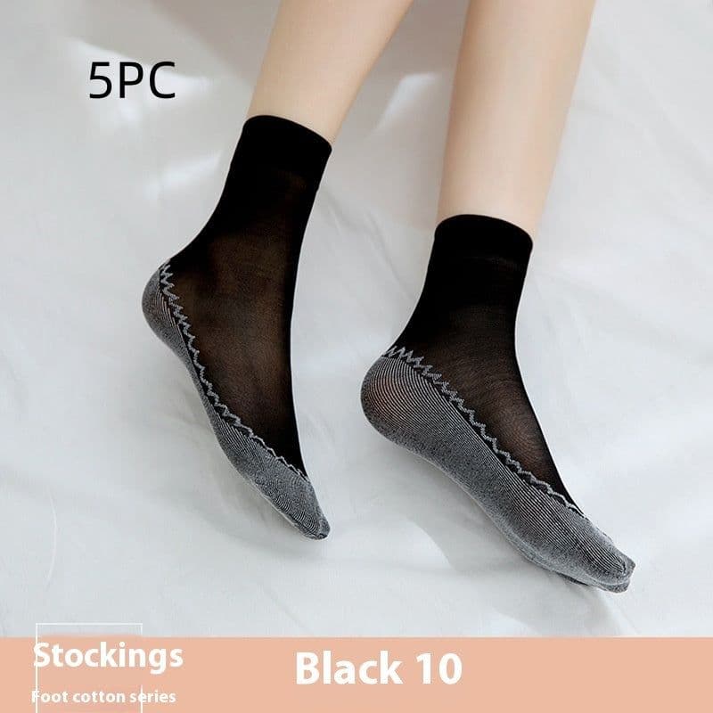 image-Cotton Base Mid-calf Anti-snagging Silk Springsummer Thin Anti-slip Breathable And Wearable Invisible Flesh Color Short Stockings
