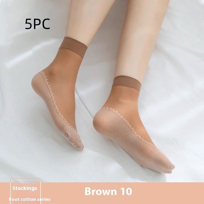 image-Cotton Base Mid-calf Anti-snagging Silk Springsummer Thin Anti-slip Breathable And Wearable Invisible Flesh Color Short Stockings