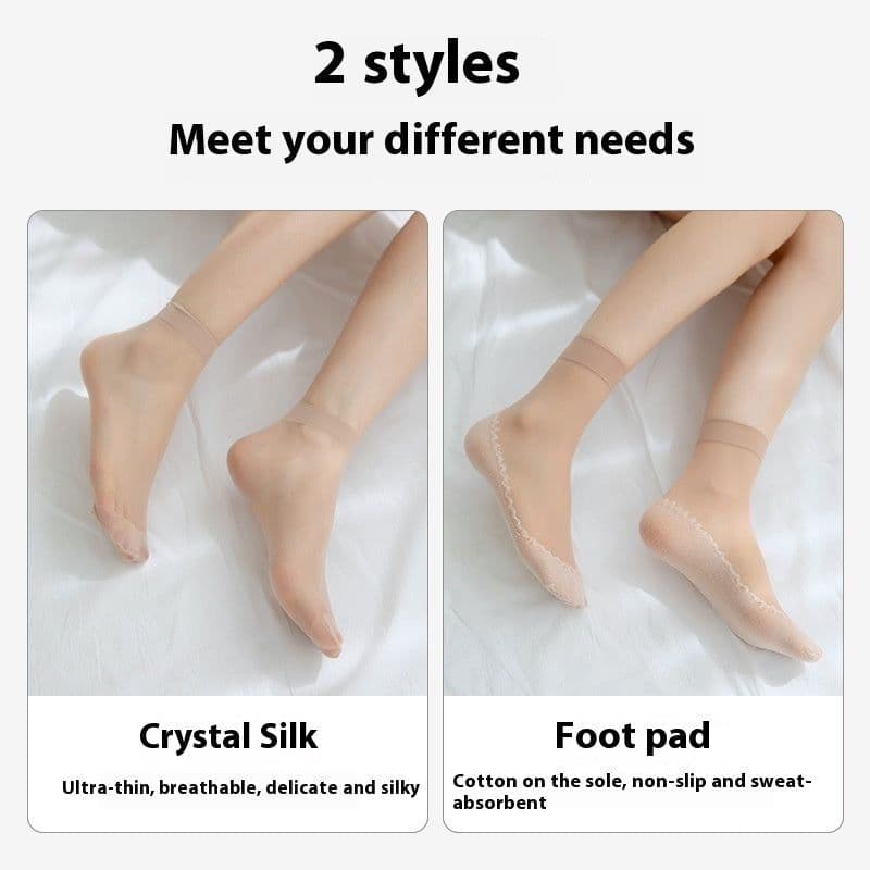 image-Cotton Base Mid-calf Anti-snagging Silk Springsummer Thin Anti-slip Breathable And Wearable Invisible Flesh Color Short Stockings