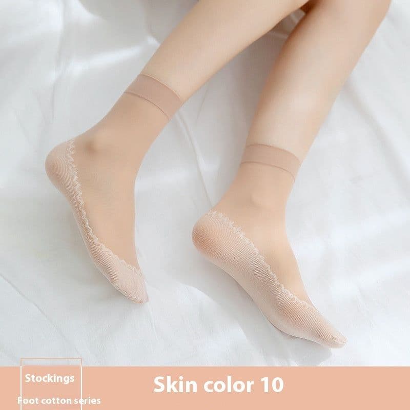 image-Cotton Base Mid-calf Anti-snagging Silk Springsummer Thin Anti-slip Breathable And Wearable Invisible Flesh Color Short Stockings