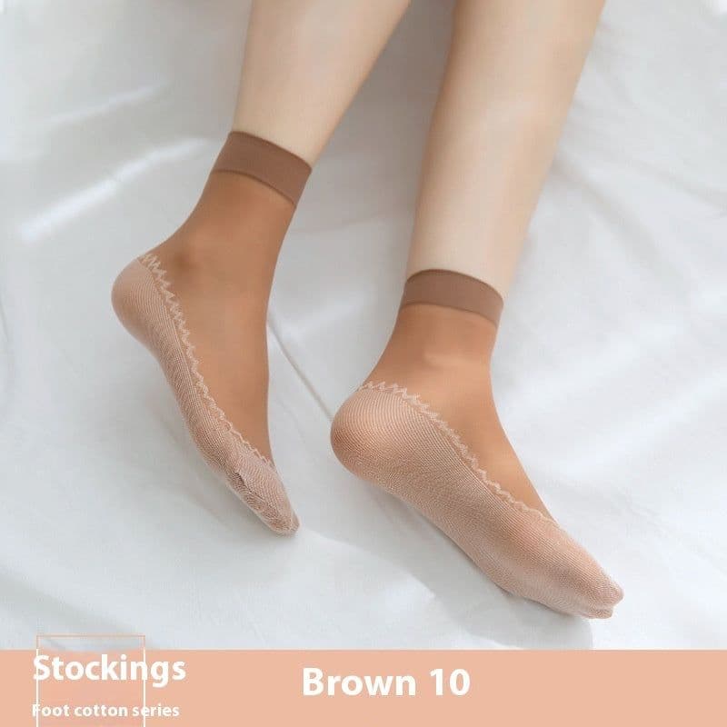 image-Cotton Base Mid-calf Anti-snagging Silk Springsummer Thin Anti-slip Breathable And Wearable Invisible Flesh Color Short Stockings