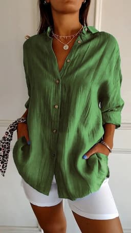 image-Lapel Long Sleeve Shirt Women's Single-breasted Pleated Shirt
