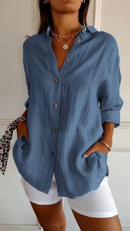 image-Lapel Long Sleeve Shirt Women's Single-breasted Pleated Shirt